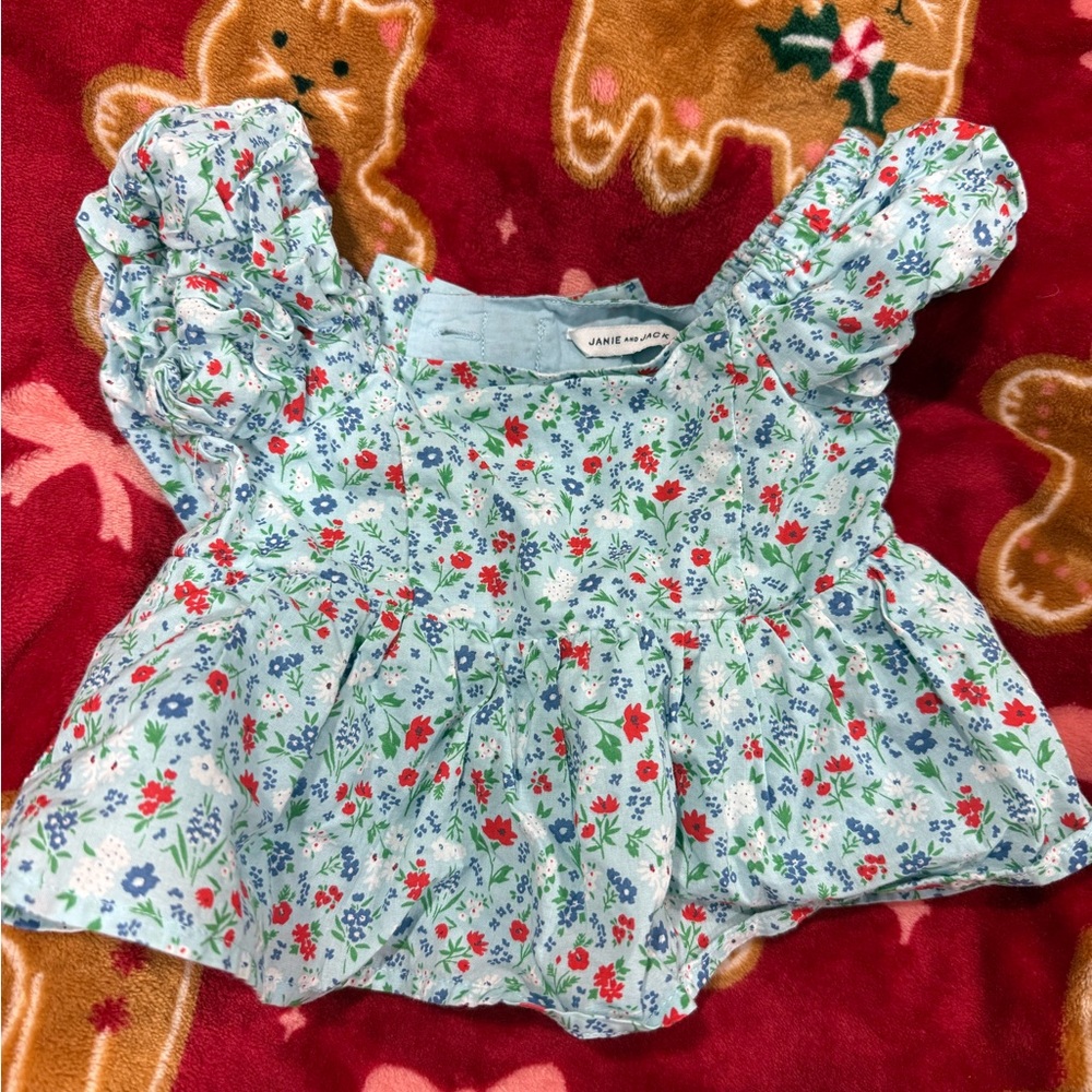 Janie and Jack Kids Floral Blouse - Blue and Red